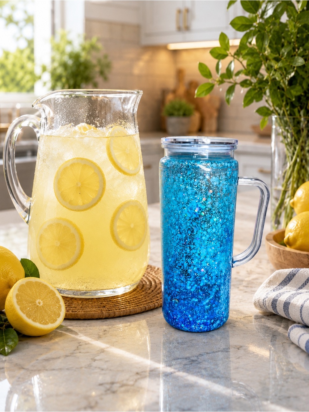 Sparkling Blue Glitter Insulated Travel Mug with Handle